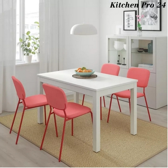 Dinning Table and 4 chairs white red Chairs LANERBA Adjust 130190x80 cm รูปที่ 1
