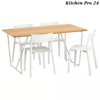 โต๊ะและเก้าอี้ 4 ตัว ไม้ไผ่ขาว ขาว 150 ซม Table and 4 chairs white bamboo white 150 cm รูปที่ 1