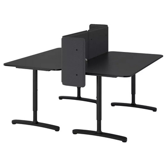 Best Deal !! Desk with screen black stained ash veneer black 160x160 55 cm รูปที่ 1