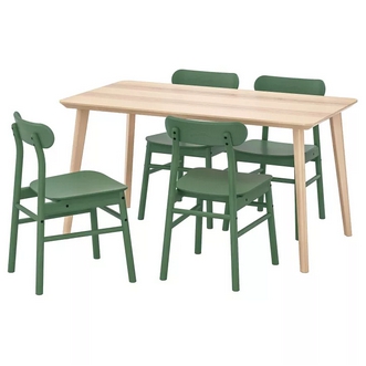 Best Deal !! Table and 4 chairs ash veneer green 140x78 cm รูปที่ 1