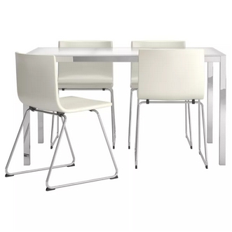 Best Deal !! Table and 4 chairs glass white Kavat white 135 cm รูปที่ 1