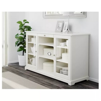 Sideboard with 2 glass doors and shelves 145x88 cm. Max load 100 kg.  Wood  White รูปที่ 1