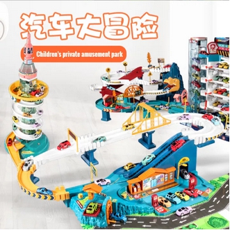 Children's car building adventure track parking lot toy track train electric 35 year old boy puzzle holiday gift รูปที่ 1