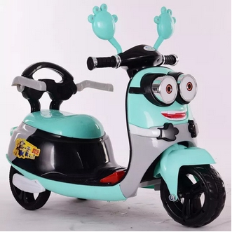 New small yellow children's electric motorcycle threewheeled battery car toy car with music colorful lighting throttle รูปที่ 1