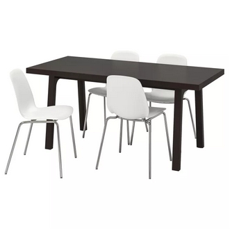 Best Deal !! Table and 4 chairs dark brown white 170x78 cm รูปที่ 1