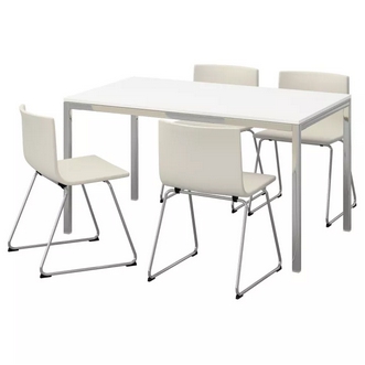 Best Deal !! Table and 4 chairs highgloss white Kavat white 135 cm รูปที่ 1