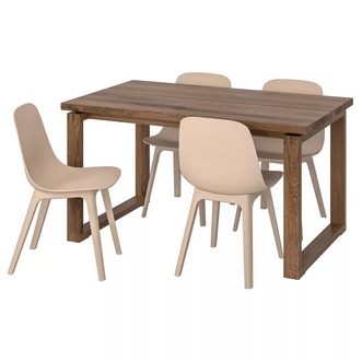 Best Deal !! Table and 4 chairs brown white beige 140x85 cm รูปที่ 1