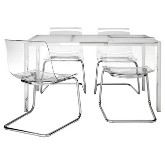 Best Deal !! Table and 4 chairs white transparent 135 cm รูปที่ 1