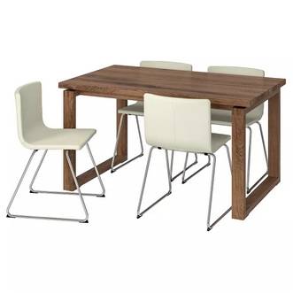 Best Deal !! Table and 4 chairs brown Mjuk white 140x85 cm รูปที่ 1