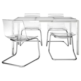 Best Deal !! Table and 4 chairs glass white transparent 135 cm รูปที่ 1