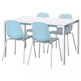 Best Deal !! Table and 4 chairs glass white light blue 135 cm รูปที่ 1