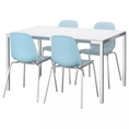 Best Deal !! Table and 4 chairs glass white light blue 135 cm