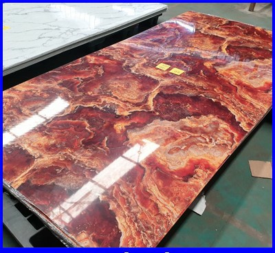 UV Marble Board แผ่นลายหินอ่อน ไม้เทียม แผ่นหินเทียม หินวีเนียร์ ตกแต่งบ้าน ตกแต่งผนัง รุ่น KL8047 Size: W1220mm * L2440mm* 2.5mm Material: Pvc Resin & Calcium Powder รูปที่ 1