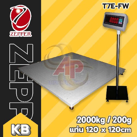 ตาชั่งดิจิตอล เครื่องชั่งวางพื้น2ตัน 2000กิโล ละเอียด100g ยี่ห้อ ZEPPER รุ่น T7E-FW120X120 ขนาดเเท่นชั่ง 120x120 CM. พร้อมสายลากยาว 5 เมตร (ระยะสายจากแท่นถึงหัวอ่าน) รูปที่ 1