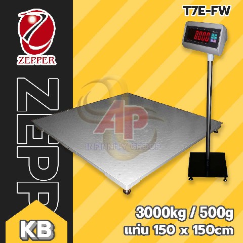 ตาชั่งดิจิตอล เครื่องชั่งวางพื้น3ตัน 3000กิโล ละเอียด500g ยี่ห้อ ZEPPER รุ่น T7E-FW150X150 ขนาดเเท่นชั่ง 150x150 CM. พร้อมสายลากยาว 5 เมตร (ระยะสายจากแท่นถึงหัวอ่าน) รูปที่ 1