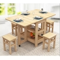 Kitchen or patio furniture set: 1 adjustable foldable movable table and 4 hiding stools for 24 seats  Wood  Light brown