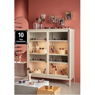 Display cabinet with 2 sliding doors in tempered glass 120x45x140 cm  Steel glass. Shop home office  Beige รูปที่ 1