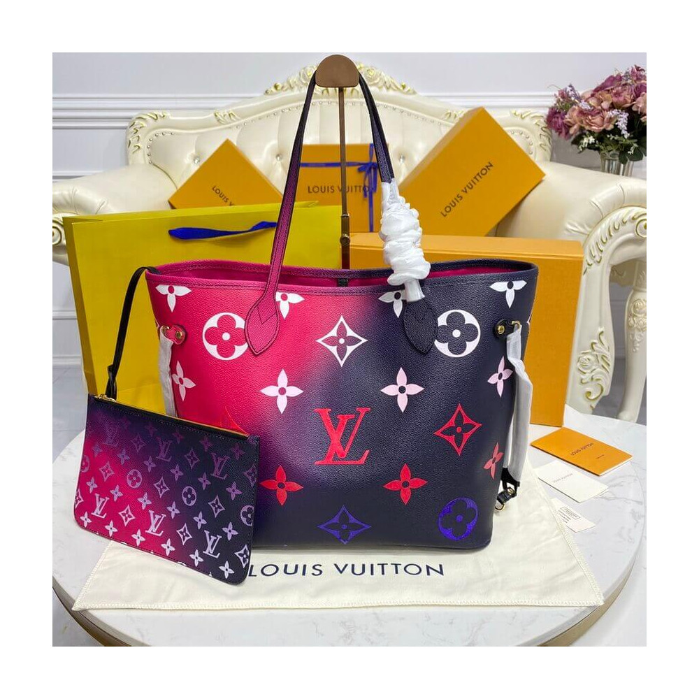 New Louis Vuitton Neverfull MM Midnight Fuchsia รุ่นใหม่ล่าสุด หนังแท้ เกรดงานออริ (เกรดงานดีที่สุด๗ รูปที่ 1