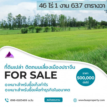 ขาย ที่ดิน ที่ดินสวยๆอนาคตไกล ที่ดินเปล่า 46 ไร่ 1 งาน 63 ตรว. เขตเมืองปราจีนบุรี 46 ไร่ 1 งาน 63 ตร.วา ติดถนนเลี่ยงเมืองปราจีนตัดใหม่ รูปที่ 1