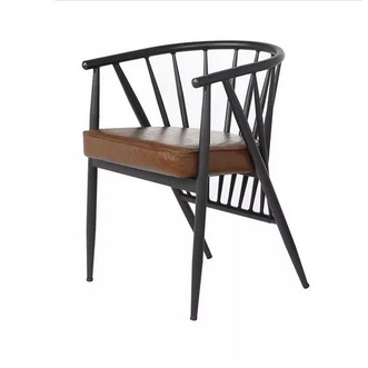 Dining chair with armrests including leather cushion. Max load 100 kg.  Steel  Black  brown รูปที่ 1