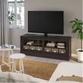 Storage unit with sliding glass doors  Tv storage  Solid pine  Dark brown