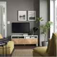 Storage unit  TV stand with drawers and shelves. Pushopen opening drawer. W. 120 cm  Max load top panel 50 kg.  Wood  White oak veneer