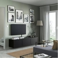 TV stand  TV bench storage cabinet wall mounted. 3 doors and shelves. L. 180 cm. Pushopener door opening. Max load top panel 50 kg.  Wood  Blackbrown