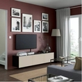 TV stand  TV bench storage cabinet wall mounted. 3 doors and shelves. L. 180 cm. Pushopener door opening. Max load top panel 50 kg.  Wood  Blackbrown light greybeige