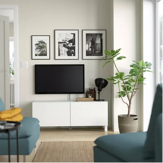 TV cabinet  storage unit 120x42x48 cm. 2 doors and shelves  Max TV weight 50 kg.  Wood  White รูปที่ 1