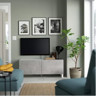 TV cabinet  storage unit 120x42x48 cm. 2 doors and shelves  Max TV weight 50 kg.  Wood  White light grey รูปที่ 1