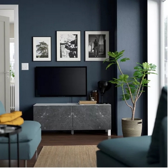 TV cabinet  storage unit 120x42x48 cm. 2 doors and shelves  Max TV weight 50 kg.  Wood  White  black รูปที่ 1