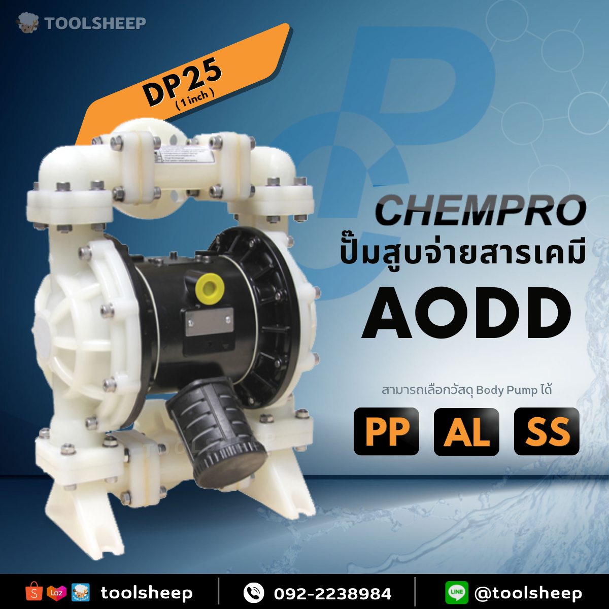 ปั๊มไดอะแฟรม Chempro รุ่น DP ปั๊ม AODD สำหรับสูบจ่ายสารเคมี หรือของเหลวหนืด รูปที่ 1