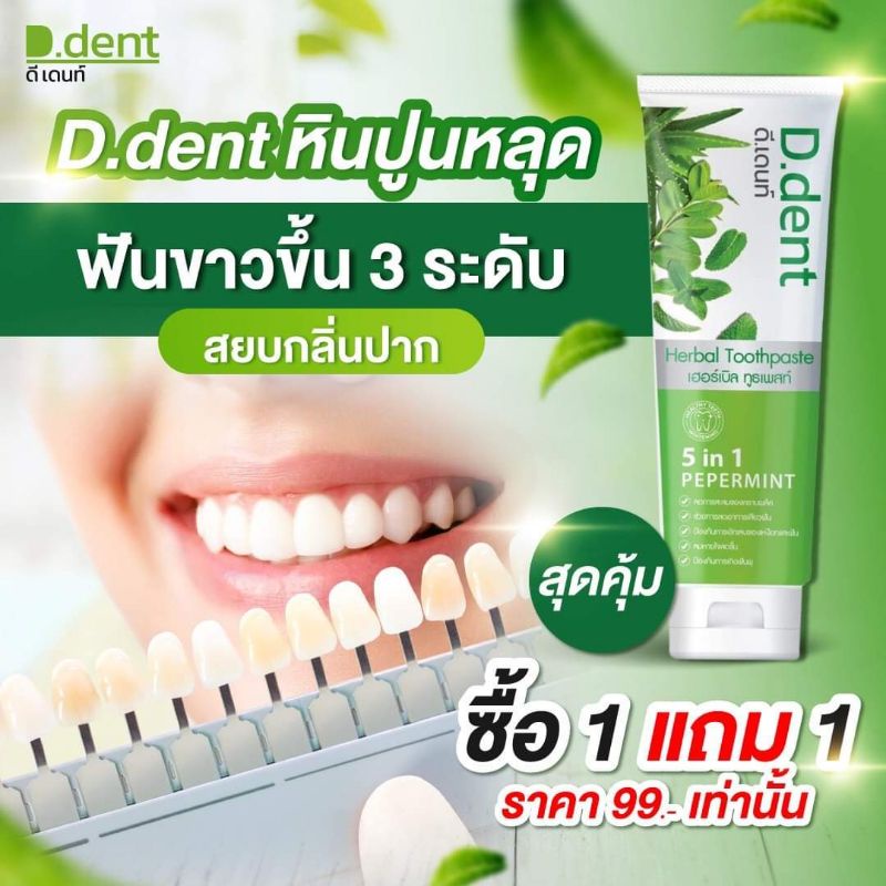 ยาสีฟันดีเด้นท์ 5in1 ยาสีฟันสมุนไพรของคนยุคใหม่ แปรง 1 ได้ถึง 5 ทั้งยาสีฟัน น้ำยาบ้วนปาก  และเจลฟอกสีฟัน รูปที่ 1