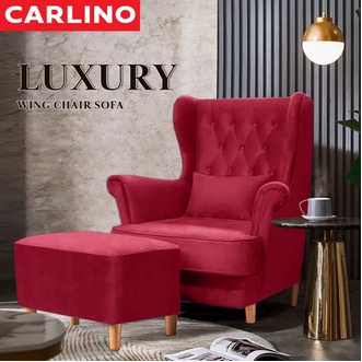 MR. CARLINO: BISHOP Canvas Fabric High Back Sofa Wing Chair With Stools + FREE Chair Cushion รูปที่ 1