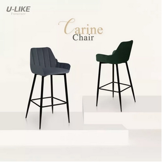 Ulike เก้าอี้บาร์ สีเขียว สีเทา ขาเหล็ก เก้าอี้เบาะผ้า เก้าอี้โมเดิร์น เก้าอี้นั่ง เก้าอี้บาร์ทรงสูง Bar chair เค้าเตอร์บาร์ รุ่น Carine รูปที่ 1