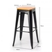 รูปย่อ Steel high bar stool wooden seat size 30.5×43×76 cm.maximum load capacity: 160 kg.  black รูปที่2