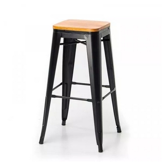 Steel high bar stool wooden seat size 30.5×43×76 cm.maximum load capacity: 160 kg.  black รูปที่ 1