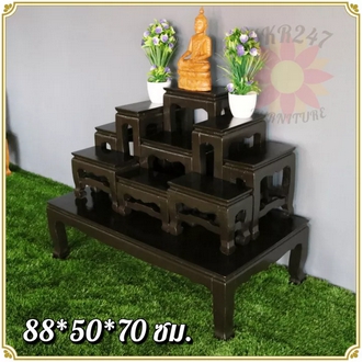 โต๊ะหมู่บูชาไม้สัก หมู่ 9 หน้า 5 905070 ซม. รวมฐาน ไม้สัก สีดำเงา รูปที่ 1