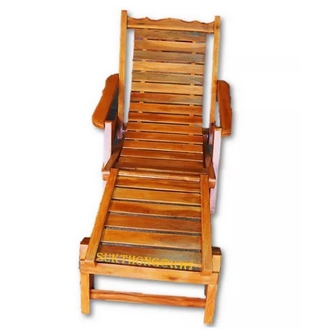 Sukthongเเพร่ เก้าอี้ระนาดใหญ่ ไม้สักทอง ปรับนั่งนอนได้ สีสักน้ำตาลส้ม รูปที่ 1
