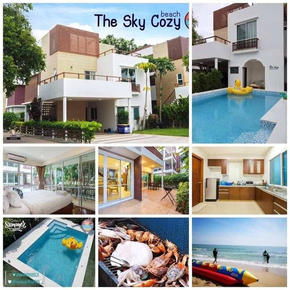 The Sky Cozy บริการบ้านพักพูลวิลล่าติดทะเลริมชายหาดส่วนตัวก่อนถึงชะอำ พร้อมสิ่งอำนวยความสะดวกครัว เตาปิ้งย่าง BBQ พร้อมสระว่ายน้ำหรืออ่างจากุชชี่ริมทะเล รูปที่ 5