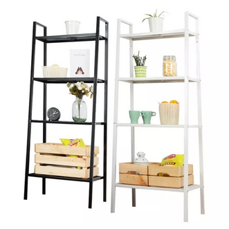 Multilayer bookshelf storage rack 4layer bookcase with metal frame simple storage shelving unit multifunction storage display rack for home and office white and black รูปที่ 1