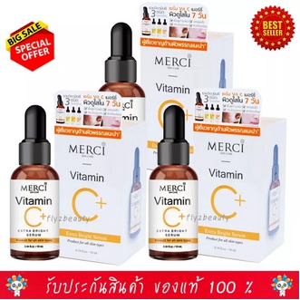 Merci Vitamin C Extra Bright Serum เมอร์ซี่ วิตามินซี เอ็กซ์ตร้า ไบร์ท เซรั่ม บำรุงผิวหน้า เนียน ขาว กระจ่างใส ลดรอยดำ กระชับรูขุมขน ขนาด 10 มล. x 3 ขวด รูปที่ 1