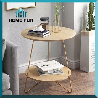 Home Fur โต๊ะข้างโซฟา โต๊ะอเนกประสงค์ขนาดเล็กห้องนั่งเล่น โต๊ะกลมขนาดเล็ก 2 ชั้น รูปที่ 1
