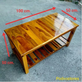 โต๊ะไม้สัก 2 ชั้น โต๊ะญี่ปุ่น ทำสีลงแลกเกอร์เครือบเงา กว้าง 50 cm. ยาว 100 cm. สูง 50 cm.ทำจากไม้สัก โต๊ะวางของ โต๊ะ รูปที่ 1
