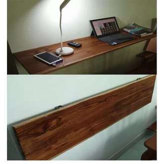 โต๊ะชั้นวางของติดผนังพับได้ ไม้สักทองfoldable wall shelf ขนาด 80x 30 cm รูปที่ 1