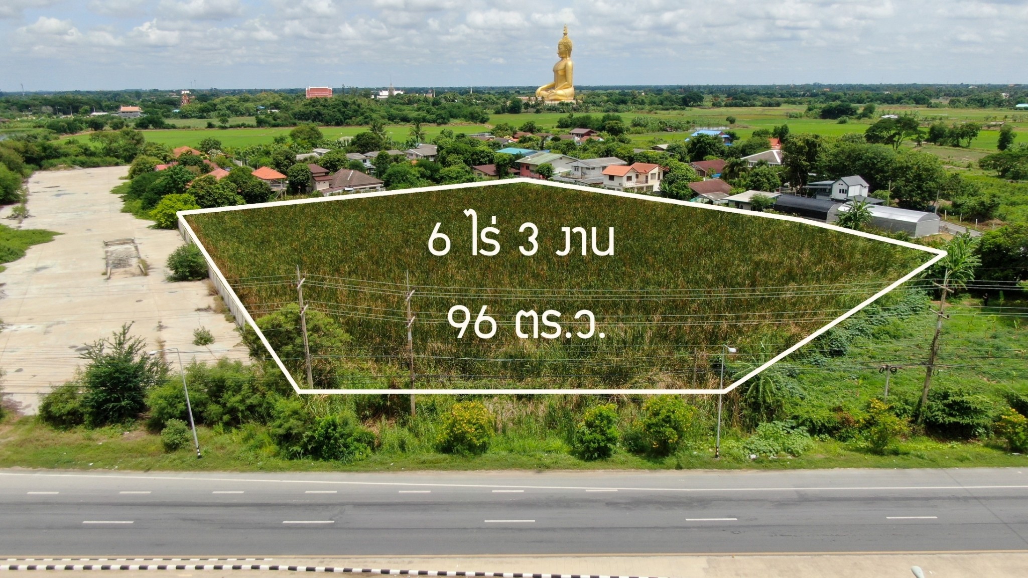 ขายที่ดิน  ริมถนน เนื้อที่​ 6-3-96 ไร่ สายสุพรรณบุรี–ป่างิ้ว รูปที่ 1