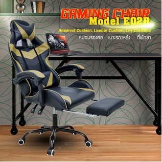 สุดคุ้มม เก้าอี้เล่นเกม เก้าอี้เกมมิ่ง เก้าอี้คอเกม Raching Gaming Chair รุ่น E02B Gold ราคาถูก เก้าอี้ เกม มิ่ง เก้าอี้ สํา นักงาน เก้าอี้ สนาม เก้าอี้ ไม้ รูปที่ 1