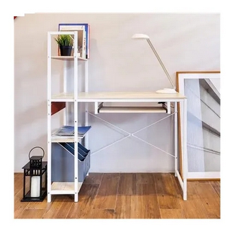 Home  office desk with builtin shelving 100 x 73 x 45 cm. Capacity up to 150 kg  Wood steel  Light brown white รูปที่ 1