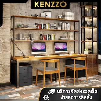 Ready to ship  KENZZO : Loft Solid Wood Rack multipurpose table shelf 3 shelves bookshelf accessories style shelves L:120L:140L:160 cheap shelves รูปที่ 1