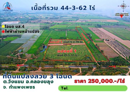 ขาย ที่ดิน รวม 3 โฉนด รวม 44-3-62 ไร่คลองขลุง 1 ไร่ ด้านหน้าแปลงติดคลองสาธารณะ รูปที่ 2